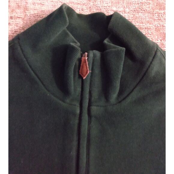 Polo Ralph Lauren Mens XXL Green 1/4 Zip Leather Pull Sweater Red Horse Pockets - Picture 8 of 11